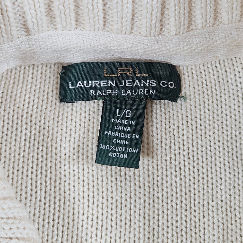 Lauren Ralph Lauren Cardigan Womens L Cream Navy Striped Nautical Anchor Button - Picture 3 of 9
